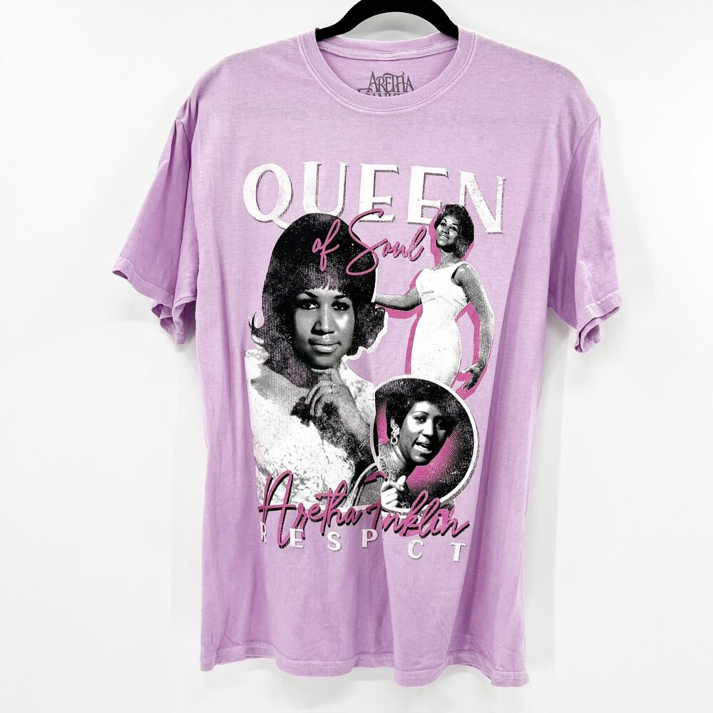Aretha Franklin Womens Purple Pastel Graphic Band T‎ Shirt Tee Top Size M